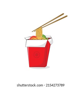 ramen box with chopstick vector illustration on white background. suitable to use any related noodles food, fast food and ramen store logo.