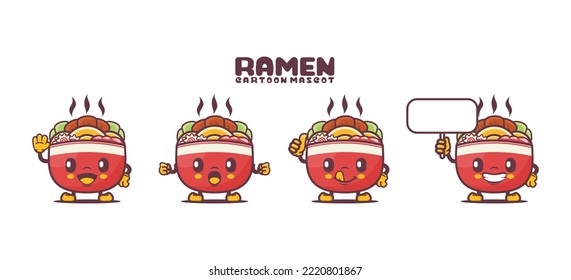 Ramen cartoon mascot. food vector illustration. with different expressions.