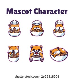 Ramen Cat Mascot Character Logo 