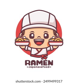 Ramen chef cartoon mascot design, vector illustration for culinary business, brand logo, sticker, cartoon identity, decal, icon, etc.