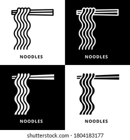 Ramen and Chopstick on Bowl Symbol Logo Illustration. Ramen Noodle Food Vector Icon Line And Glyph Style