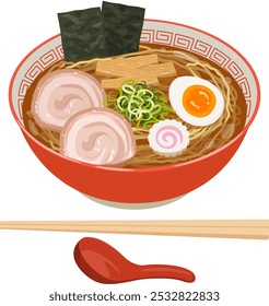 Ramen with chopsticks and spoon_vector illustration