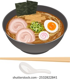 Ramen con palillos y cuchara_Ilustración vectorial