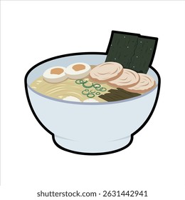 Ramen Colored Icon,"Cute colored icon of a bowl of ramen with noodles, egg, and toppings.