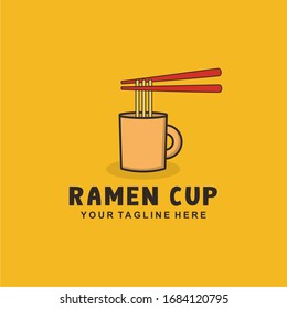Ramen cup with flat style logo illustration