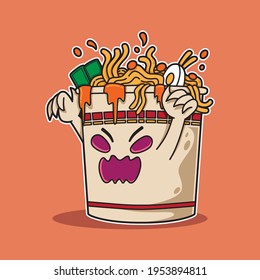 Ramen cup monster character for the scary event