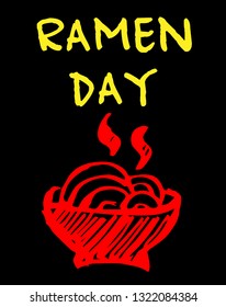 "Ramen Day" Funny Text with Noodles Icon. Vector Illustration for Graphic Design, Template, Shirt, Background and more.