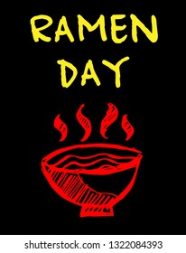 "Ramen Day" Funny Text with Noodles Icon. Vector Illustration for Graphic Design, Template, Shirt, Background and more.