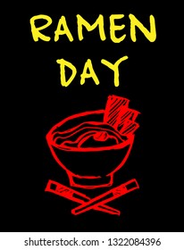 "Ramen Day" Funny Text with Noodles Icon. Vector Illustration for Graphic Design, Template, Shirt, Background and more.