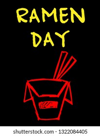 "Ramen Day" Funny Text with Noodles Icon. Vector Illustration for Graphic Design, Template, Shirt, Background and more.