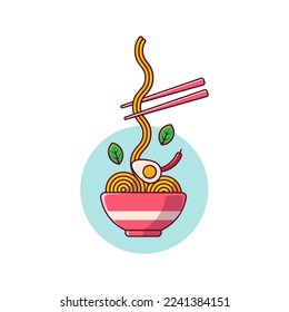 Ramen with egg and chili pepper colorful vector illustration
