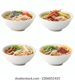 Ramen Extravaganza: A Visual Feast of 3D Delights for Your Restaurant's Menu. Ignite the imagination with a series of four tantalizing ramen creations, bringing an explosion of flavors to your 
