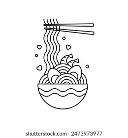 Ramen Flat Design Japan Icon. Asian food. Chinese, Korean, Japanese cuisine. Logo template. Hand drawn vector illustration.