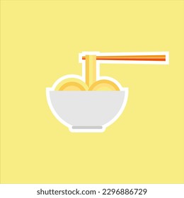 ramen flat design vector illustration. Japanese ramen soup, Japanese cuisine vector illustration. Bowl of noodles with a pair of chopsticks.