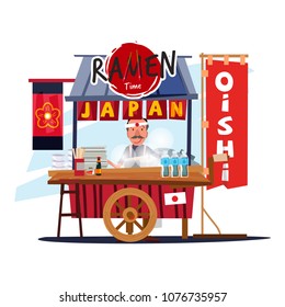 Ramen food cart. japanese street food - vector illustration