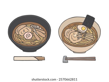 Ramen hand drawn illustration set