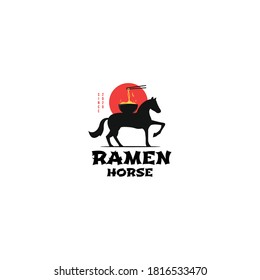Ramen with horse vector illustration logo design concept. Isolated object on white background