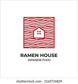 Ramen house logo design vector illustration japanese food with house symbol with noodle