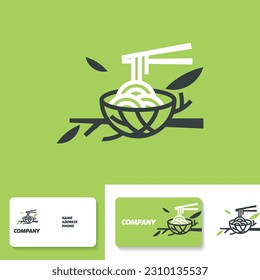 Ramen icon in bird's nest. Logo design template. Business card template. Vector illustration