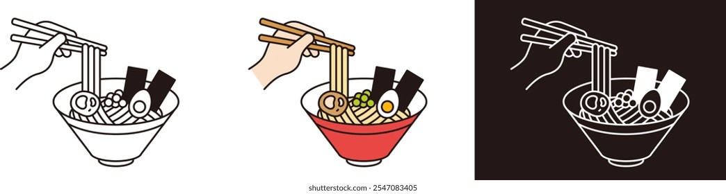 Ramen icon illustration. A scene where you are grabbing noodles with chopsticks.