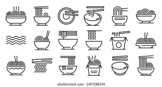 Ramen icons set. Outline set of ramen vector icons for web design isolated on white background svg