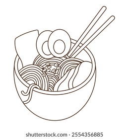 Ramen Japanese food. ramen in line art style on white background with high resolution. image can be used for flyers, menu, coloring books and more