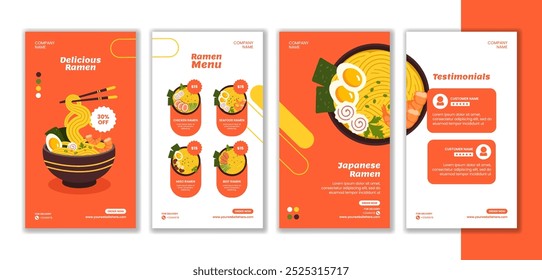 Ramen Japanese Food Social Media Stories Flat Cartoon Hand Drawn Templates Background Illustration