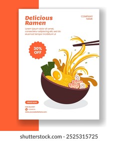 Ramen Japanese Food Vertical Poster Flat Cartoon Hand Drawn Templates Background Illustration