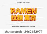 ramen Japanese text means Japanese ramen editable text effect. Minimalist vector text effect.