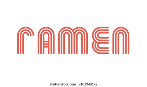 Ramen lettering logo in thin line style. Custom type ramen logo. Asian noodles letters. Japanese soup icon for cafe, food delivery, store, menu collection