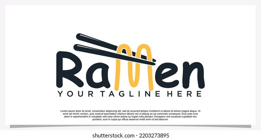 Ramen logo design illustration with creative element Premium Vector