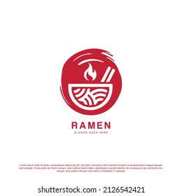 Ramen Logo Design Illustration . Ramen menu logo template with bowl and fire