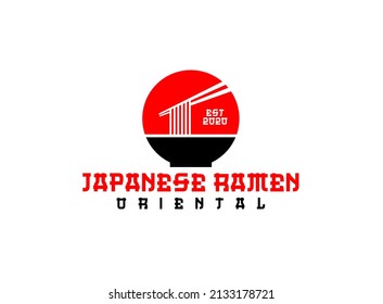 Ilustración de diseño del logotipo Ramen. Plantilla de logotipo del menú Ramen con bowl. Vector de material del logotipo de la alimentación japonesa Ilustración