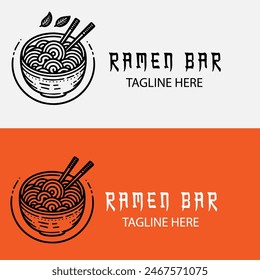 Ramen logo design template. Ramen or Noodles and chopsticks logo design concept in a bowl. Types of Food Business Logos