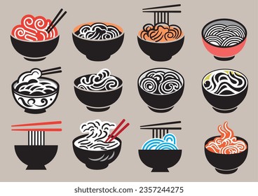 Ramen logo icon set (it says ramen in Japanese)