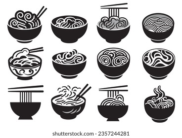 Juego de iconos con el logo de Ramen (dice ramen en japonés)