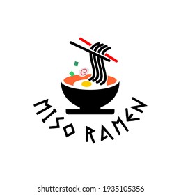 Ramen Logo Noodles Graphic Design Ideas, with Bowl and Chopstick Vector for Food Industry Inspiration