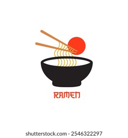 Ramen Logo Noodles Graphic Design Template with Bowl and Chopstick Stock Vector.