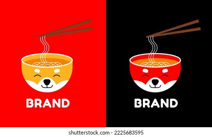 El logotipo de Ramen con el logotipo de The shiba inu tiene la forma de lo que se interpreta como Ramen, Ramen japonés, Plantilla con logotipo vector, restaurante japonés, restaurante Ramen, icono de comida, diseño de ilustración plana