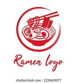 Ramen logo.
Toppings include eggs, scallion, seaweed, sliced chashu pork and naruto fish cake.