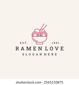 Ramen love logo vector hipster vintage icon illustration