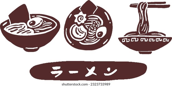 Ramen monochromatic hand-drawn mark-style illustration set	
