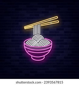 Ramen neon sign, bright signboard, light banner. Ramen logo neon, Vector illustration