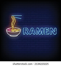 Vector de texto de Ramen Neon Signs Style