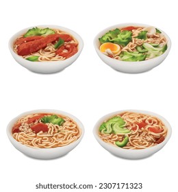 Ramen noodle 3d isolated vector graphic udon for food restaurant delicious realistic photo on white background