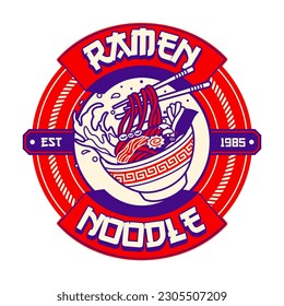 Diseño de distintivos de fideos Ramen en estilo vintage