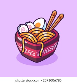 Ramen Noodle Bowl With Chopstick Cartoon Vector Icon 
Illustration. Food Object Icon Concept Isolated Premium 
Vector. Flat Cartoon Style 