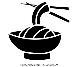Ramen noodle bowl with chopsticks silhouette vector illustration. Isolated on white background