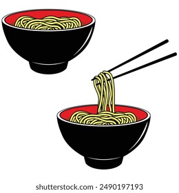 Ramen noodle bowl with chopsticks vector illustration. 