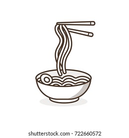 
 Ramen noodle in bowl. Flat line style vector illustration isolated on white background.